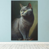 Een oliesschilderij van een Russische blauwe kat Canvas Afdruk (Insitu (Houten vloer))