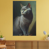 Een oliesschilderij van een Russische blauwe kat Canvas Afdruk (Insitu (Woonkamer))