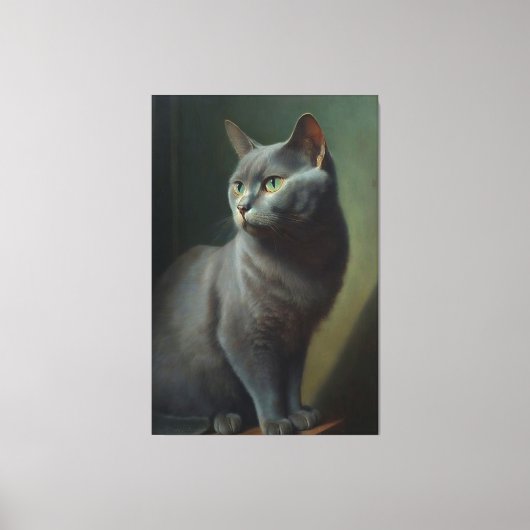 Een oliesschilderij van een Russische blauwe kat Canvas Afdruk (Voorkant)