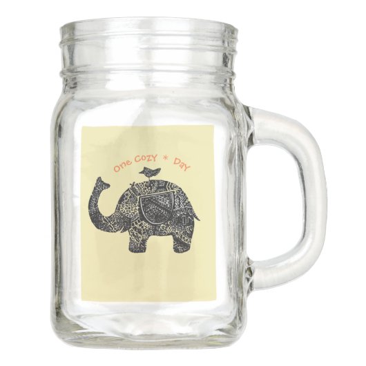 Een olifant en een vogel op zijn hoofd mason jar (Voorkant)