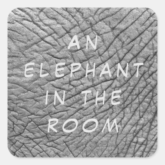 Een olifant in de foto van de ruimtehuid met witte vierkante sticker (Voorkant)