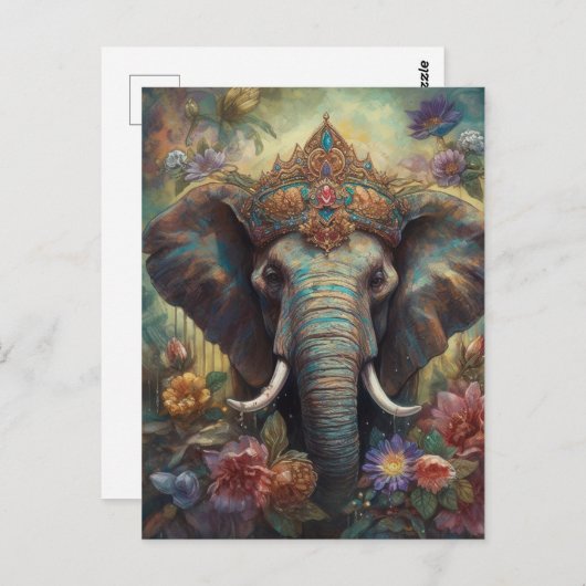 Een olifant in een kroon briefkaart (Voorkant / Achterkant)