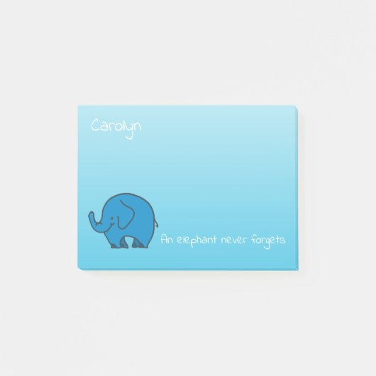 Een olifant vergeet nooit, op blauw, gepersonalise post-it® notes (Voorkant)