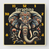 Een olifant versierd met ingewikkelde patronen vierkante klok (Voorkant)