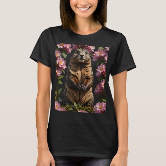 Een Olympische Marmot omringd door Rhododendron Fl T-shirt (Voorkant)