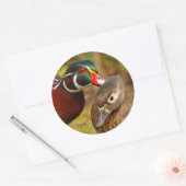Een onafscheidelijk paar houten eenden ronde sticker (Envelop)
