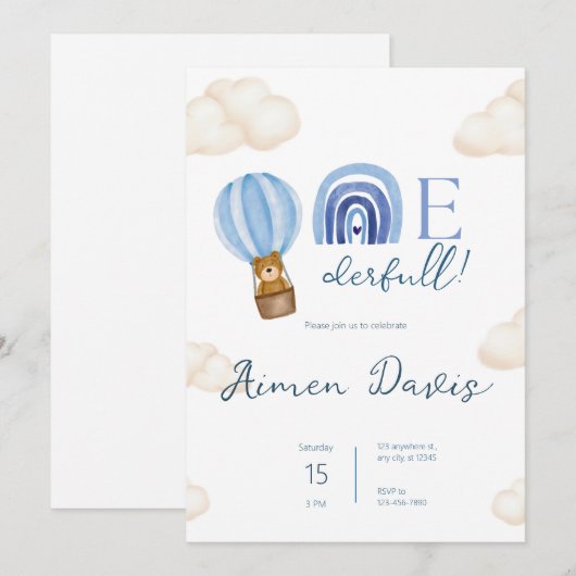 Een Onederfull! 1e verjaardag Kaart (Voorkant / Achterkant)