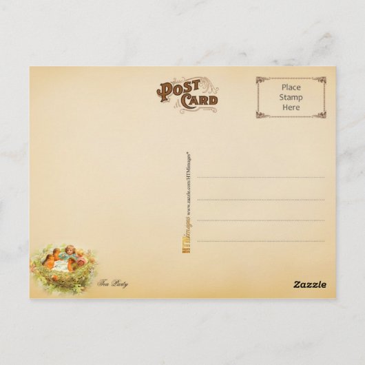 Een ongebruikelijke theepartij. briefkaart (Achterkant)