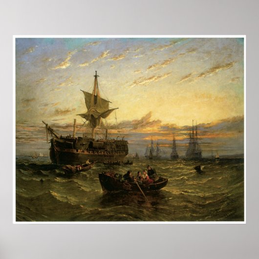 Een ontmantelde Oost-Indianman in het theemestuari Poster (Voorkant)