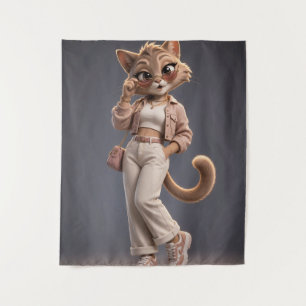 Een ontwerp en tekening van een elegante kat. wandkleed