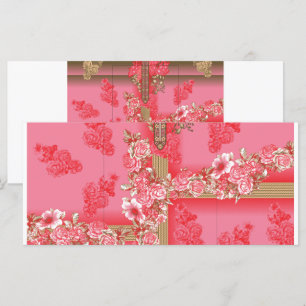 een ontwerp met een roze en gouden achtergrond met menu