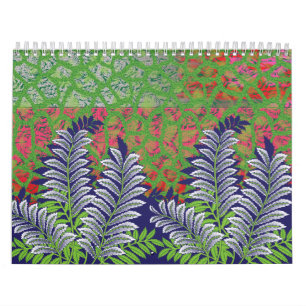 Een ontwerp van een groen en geel patroon kalender