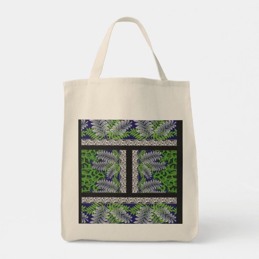 Een ontwerp van een groen en geel patroon tote bag (Achterkant)