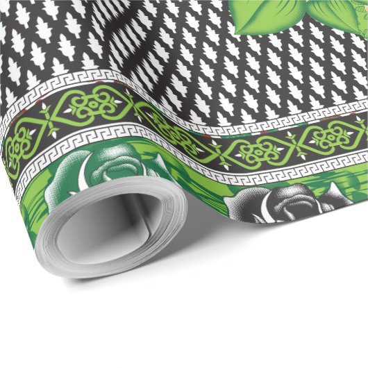 Een ontwerp van een groene en gele muur opknoping cadeaupapier (Rol Hoek)