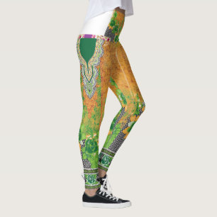 Een ontwerp van een groene en gele muur opknoping leggings