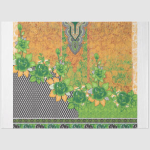 Een ontwerp van een groene en gele muur opknoping tissuepapier