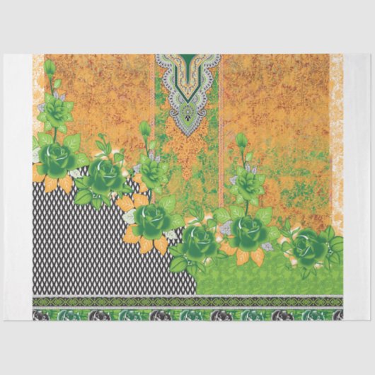 Een ontwerp van een groene en gele muur opknoping tissuepapier (Voorkant)