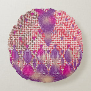 Een ontwerp van een paarse achtergrond met stippen rond kussen