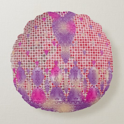 Een ontwerp van een paarse achtergrond met stippen rond kussen (Voorkant)