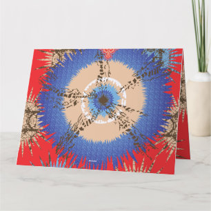 Een ontwerp van een rode achtergrond met een blauw bedankkaart
