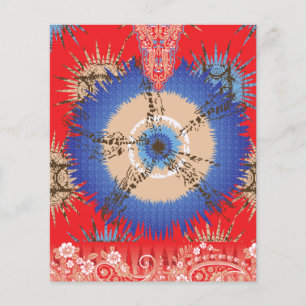 Een ontwerp van een rode achtergrond met een blauw flyer