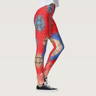 Een ontwerp van een rode achtergrond met een blauw leggings