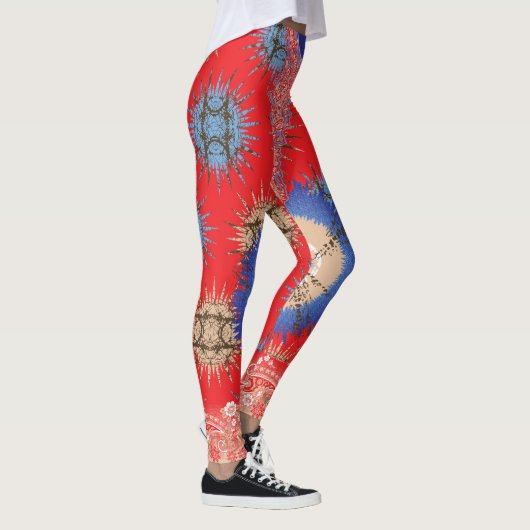 Een ontwerp van een rode achtergrond met een blauw leggings (Rechts)