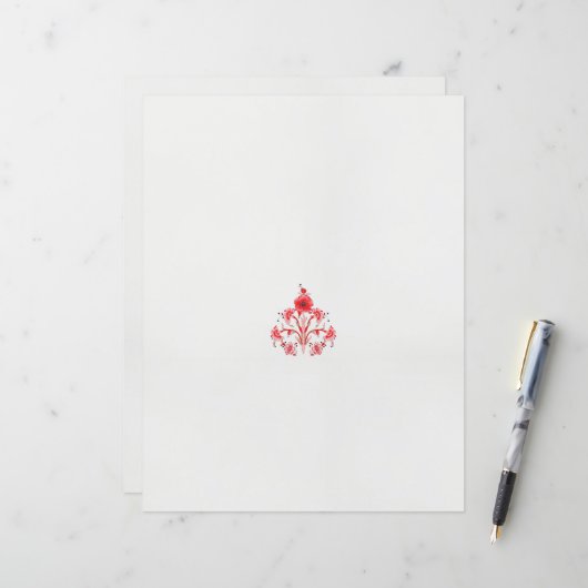 Een ontwerp van een rode bloem op een witte achter (Voorkant / Achterkant in situ)