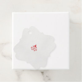 Een ontwerp van een rode bloem op een witte achter bedankjes labels