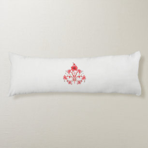 Een ontwerp van een rode bloem op een witte achter lichaamskussen