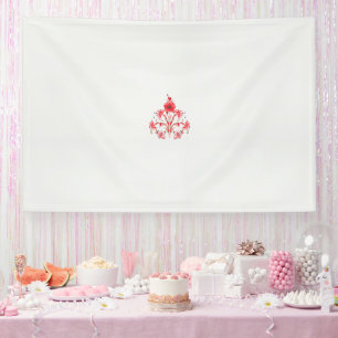 Een ontwerp van een rode bloem op een witte achter spandoek
