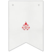 Een ontwerp van een rode bloem op een witte achter vlaggetjes (Eerste vlag)