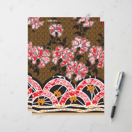 Een ontwerp van een rode en zwarte muur opknoping (Voorkant / Achterkant in situ)