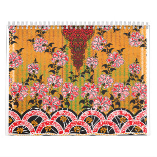 Een ontwerp van een rode en zwarte muur opknoping kalender