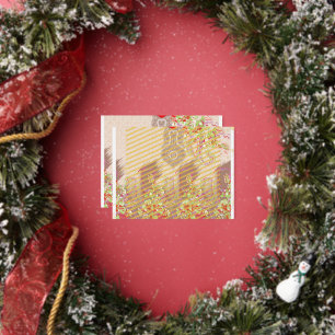 Een ontwerp van een rode vaas met bloemen erop folie feestdagen briefkaart