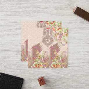 Een ontwerp van een rode vaas met bloemen erop klantenkaartje