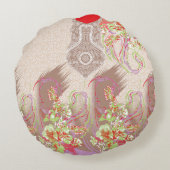 Een ontwerp van een rode vaas met bloemen erop rond kussen (Achterkant)