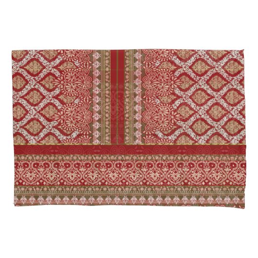 Een ontwerp van een rood en beige patroon_ kussensloop (Voorkant)