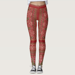 Een ontwerp van een rood en beige patroon_ leggings