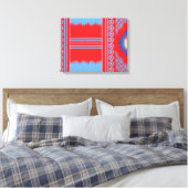 Een ontwerp van een rood en blauw patroon canvas afdruk (Insitu (Slaapkamer))