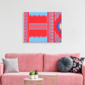 Een ontwerp van een rood en blauw patroon canvas afdruk (Insitu (Woonkamer))