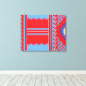 Een ontwerp van een rood en blauw patroon canvas afdruk (Insitu (Houten vloer))