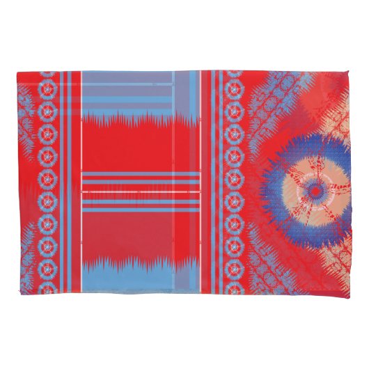 Een ontwerp van een rood en blauw patroon kussensloop (Voorkant)