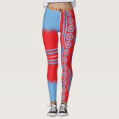 Een ontwerp van een rood en blauw patroon leggings (Voorkant)