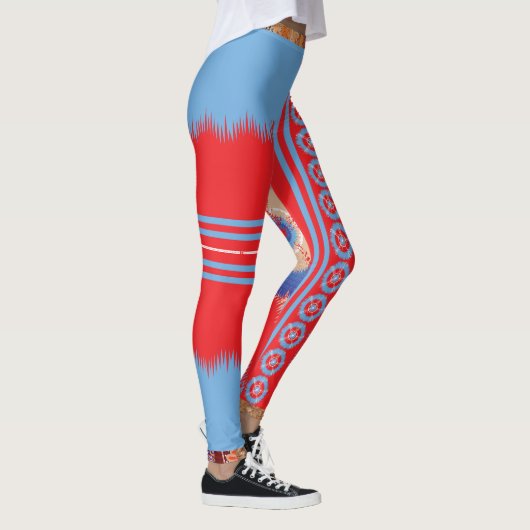 Een ontwerp van een rood en blauw patroon leggings (Rechts)