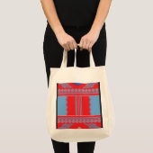 Een ontwerp van een rood en blauw patroon tote bag (Voorkant (product))