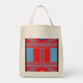 Een ontwerp van een rood en blauw patroon tote bag (Achterkant)