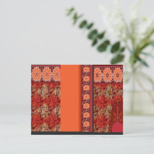 Een ontwerp van een rood en goud patroon briefkaart