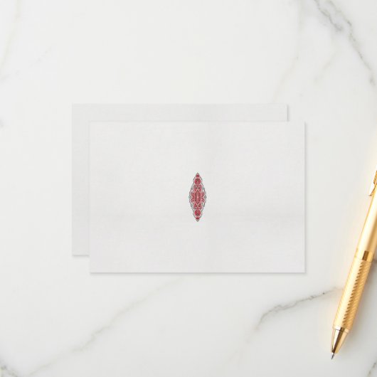 Een ontwerp van een rood en wit patroon informatiekaartje (Voorkant / Achterkant in situ)