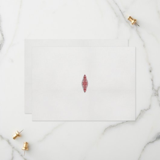 Een ontwerp van een rood en wit patroon save the date (Voorkant / Achterkant in situ)